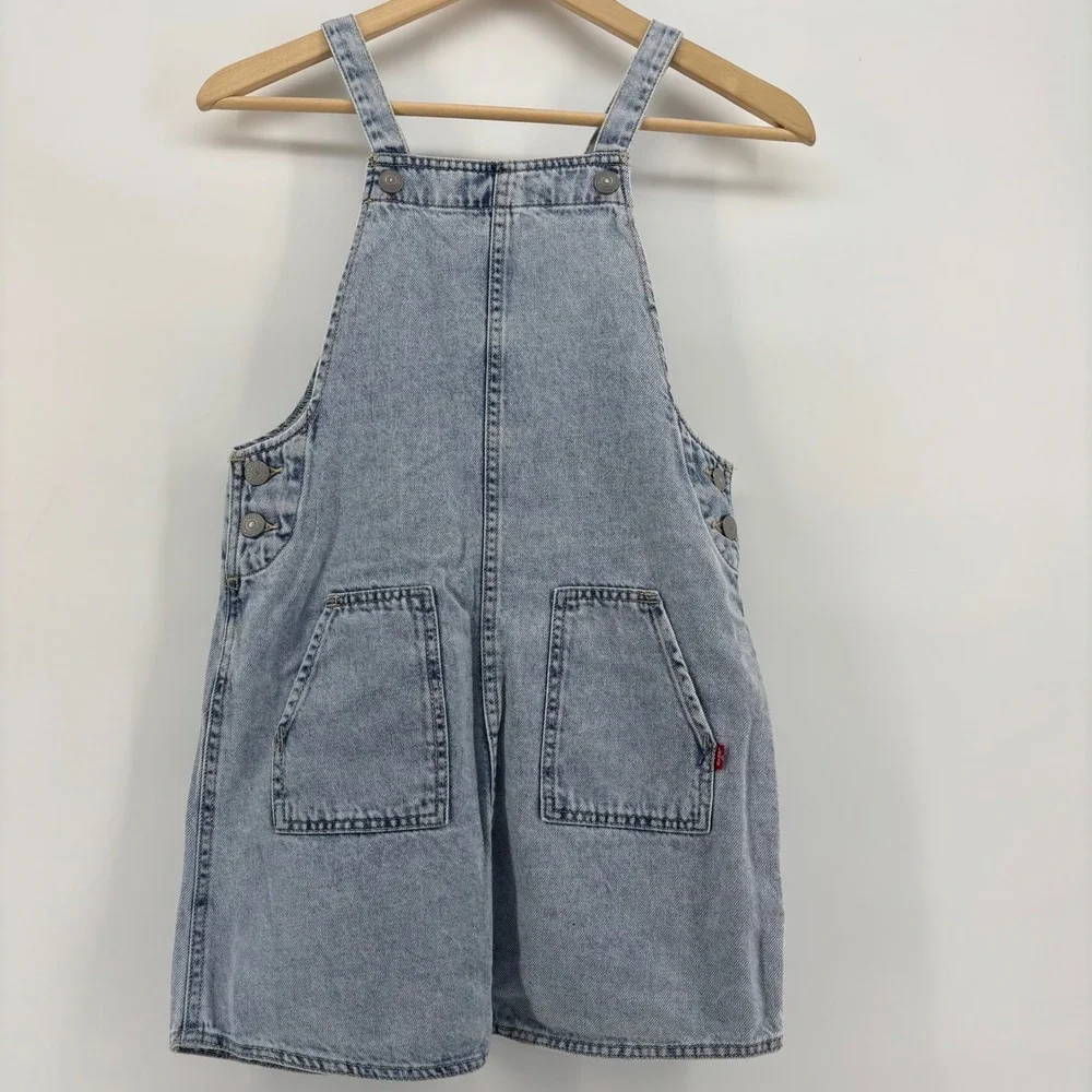 Levi Kids Jumper Size 10‎ REG Blue Denim Acid Wash Bib Front Vintage 90's Style